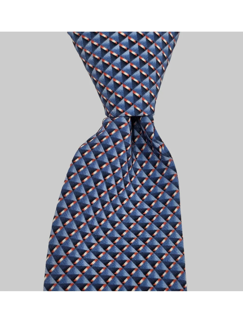Giorgio Armani Men's 100% Silk Necktie ITALY Luxury Triangles Blue Silver  60x3